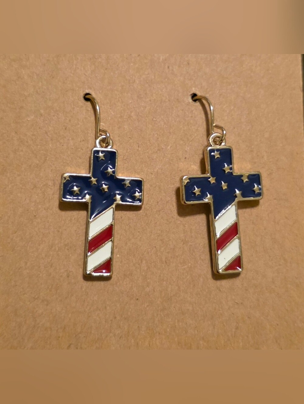 American Flag Enamel Cross Dangle Earrings